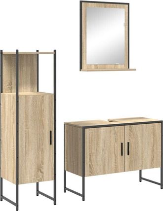 vidaXL Bathroom Furniture Set with Door 3 pcs Brown 33 x 33 x 120.5 cm Vidaxl