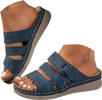 Generic Womens Leather Platform Slide Sandals Chunky Sole Strappy Flat Comfortable Open Toe Slippers with Perforation Design Light Brown Sole with Stitching f