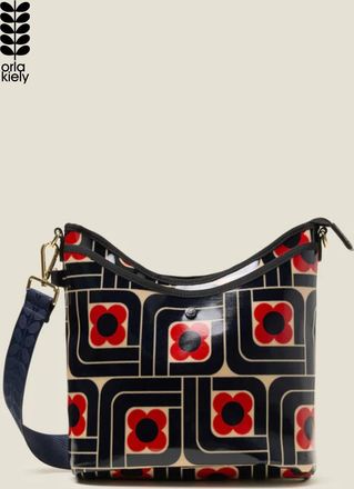 Orla Kiely Womens Navy Geometric Floral Print Crossbody Bag With Front Pocket - One Size