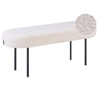 Beliani Banco Tapizado De Boucl&eacute; Ovalado Patas De Metal Estilo R&uacute;stico Retro Blanco Crema Wolfeboro