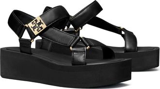 Tory Burch Mellow Platform Sandal in Perfect Black /Gold /Perfect Black at Nordstrom, Size 10.5