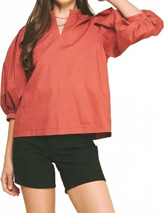 Pinch Design Ruffle & Ready Mockneck Blouse In Red