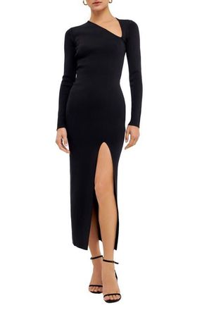 endless rose Asymmetric Neck Long Sleeve Sweater Dress in Black at Nordstrom, Size X-Small