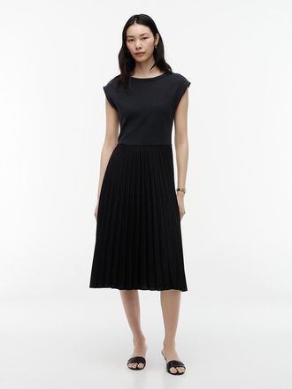 Tommy Hilfiger Womens Mixed-Media Pleated Midi Dress - Black - XXL