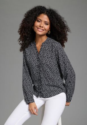 AJC Hemdbluse AJC, Damen, Gr. 32, schwarz with dots, Web, Obermaterial: 100% Viskose, gepunktet, figurumspielend, V-Ausschnitt, mit Riegel 1-Knopf-Mansche