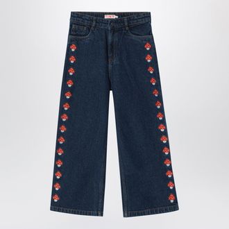 Tiny Cottons Jeans blu scuro con funghi ricamati