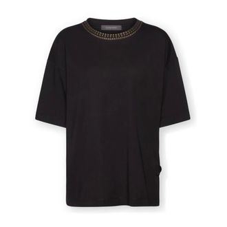 Elena Miro Tops, Dames, Zwart, 3Xl, Katoen, Katoenen T-shirt met studs en zijveters