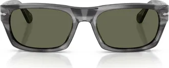 Persol Gender Inclusive PO3398S 55mm Polarized Rectangular Sunglasses in Striped Grey/green Polar at Nordstrom