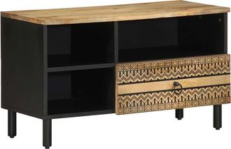 vidaXL Vidaxl - Mobile Porta Tv Nero 80x33,5x46 Cm Legno Massello Mango Grezzo