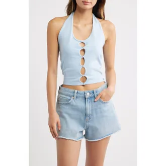 PacSun Melina Cutout Halter Top in Blue at Nordstrom, Size Xx-Small