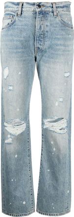 Amiri paint-splatter ripped-detail straight jeans - women - Cotton - 24 - Blue