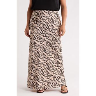Renee C Zebra Print Satin Maxi Skirt in Taupe at Nordstrom Rack, Size 1 X