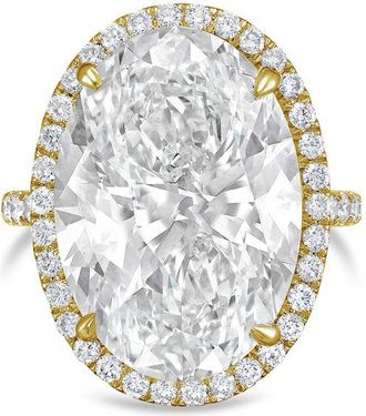 Diana M. Jewels 18kt yellow gold 5ct lab grown Oval Diamond Halo Pav&eacute; Ring