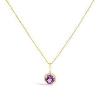 House of Brilliance 10K Gold Gemstone and 1/10 Cttw Diamond Accent Halo Pendant Necklace in Yellow | Purple Amethyst at Nordstrom