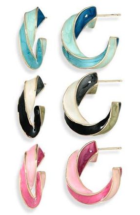 Natasha Set of 3 Twisted Hoop Earrings in Blue Multi at Nordstrom Rack