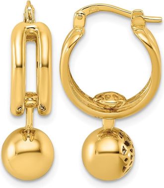 Diamond2Deal 14K Yellow Gold Patterned Cutout Movable Ball Dangle Hoop Earrings