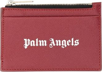 Palm Angels Portemonnee met rits en logodetail - Heren - Portefeuilles - Rood - ONE Size - Leer - Accessoires