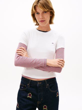Tommy Jeans Kurzarmshirt TOMMY JEANS TJW SLIM C-NECK TEE, Damen, Gr. XL (42), beige (ecru), Single Jersey, Obermaterial: 100% Baumwolle, unifarben, slim fit h&uuml;ftl