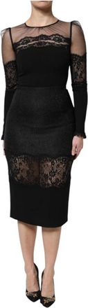 Dolce & Gabbana Zwarte Kanten Sheath Midi Jurk - Dames - Casual kleedjes - Zwart - XS - Nylon - Kleedjes