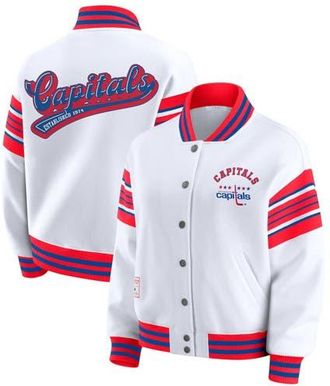 WEAR by Erin Andrews Womens WEAR by Erin Andrews White/Red Washington Capitals Full-Snap Fleece Sweatshirt Jacket at Nordstrom, Size Xx-Large