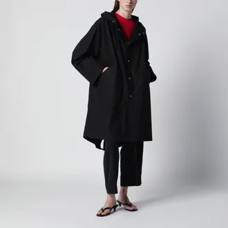 Jil Sander Mid-length hooded parka in waterproof cotton, black