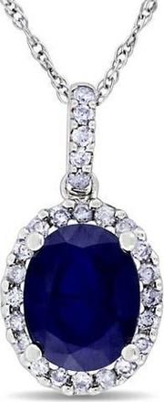 Allurez Lab Blue Sapphire & Halo Diamond Pendant Necklace 14k 2.90ct in White Gold at Nordstrom, Size 18