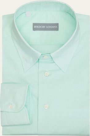 Bergdorf Goodman Mens Cotton Micro-Check Point Collar Dress Shirt