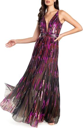 Dress The Population Samira Sequin Embellished Gown in Fuchsia Multi at Nordstrom, Size Xx-Small
