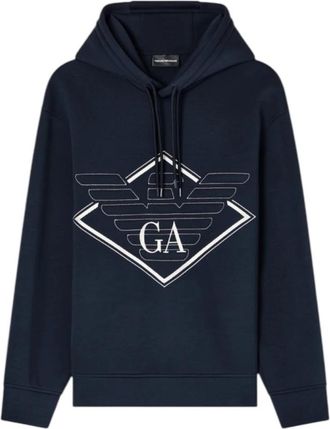 Emporio Armani Hooded sweatshirt van dubbele jersey met oversized adelaar borduursel - Heren - Hoodies - Blauw - S - Hoodies & sweatvesten