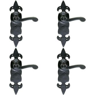 Loops 4x PAIR Forged Scroll Lever Handle on Latch Backplate 206 x 57mm Black Antique