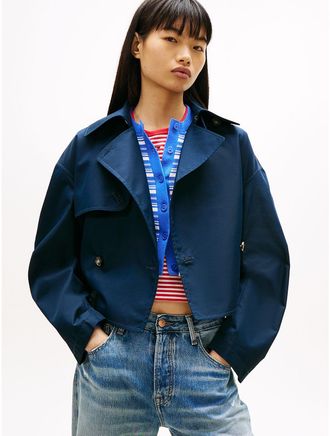 Tommy Hilfiger Womens Tommy Jeans Water-Repellent Trench Coat - Navy - XXS
