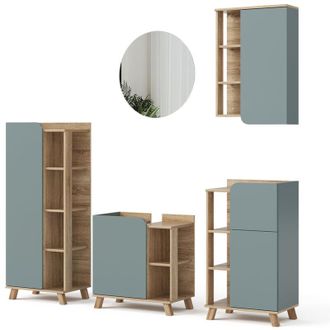 Vicco Conjunto De Muebles De Ba&ntilde;o Karen, Gris Azulado, 5 Partes