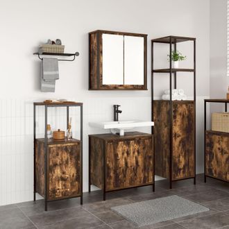 Berkfield Home 3-Piece Bathroom Furniture Set in Smoked Oak - Engineered Wood in Brown