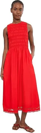 Madewell The Embroidered Melody Smocked Midi Dress Womens Dress Wild Poppy : LG (Womens 10-12), Cotton