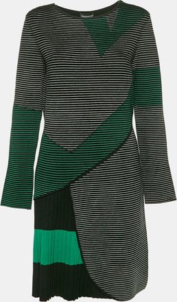 Emporio Armani Green Stretch Knit Pleated Short Dress