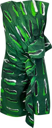 Dries Van Noten x Len Lye Ruched Abstract-Print Mini Dress in Green Cotton