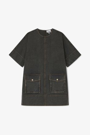 Ganni Black Washed Kimono Dress - Size 10/12 Organic Cotton