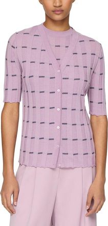 Lafayette 148 New York Plaited Ribbed Stripe Cashmere Cardigan