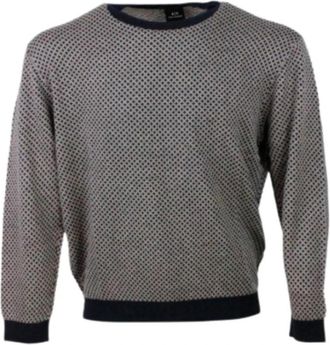 A|X Armani Exchange Crewneck Sweatshirt met ruitpatroon - Heren - Ronde hals truien - Bruin - XS - Katoen - Truien & Vesten