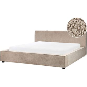 Beliani Letto matrimoniale in tessuto boucl&eacute; bianco sporco 180 x 200 cm Mirande