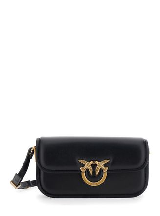 Pinko Love Box Baguette Black Crossbody Bag With Love Birds Plaque On The Front In Leather Woman