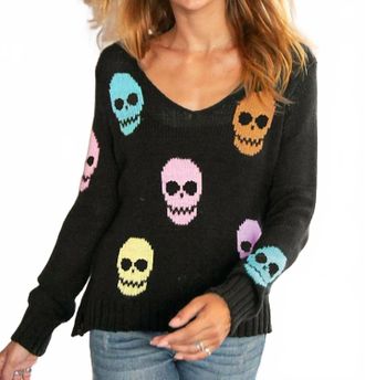 Wooden Ships Skull Long Sleeve Sweater In Black Multi
