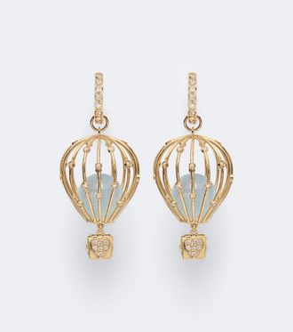 Sydney Evan Hot Air Balloon 14kt gold hoop earrings with aquamarine and diamonds