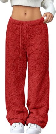 Generic Trousers for Women UK Fleece Thickened Elastic Waist Joggers Drawstring Straight Leg Tracksuit Trousers Solid Color Loose-Fit Casual Pants Fall Winter