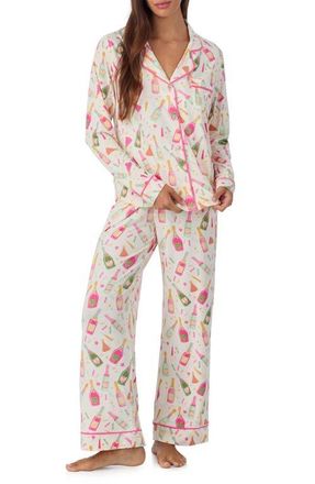 Room Service PJs Piped Jersey Pajamas in White/Print at Nordstrom, Size X-Large
