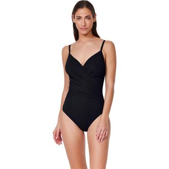 Gottex Tutti Frutti V-Neck Surplice One Piece in Black at Nordstrom, Size 14