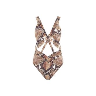 Roberto Cavalli Python Print One-Piece Swimsuit - female - Roberto Cavalli - Swimsuits - Brown - L - Swimwear