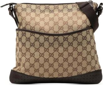 Gucci Pre-owned Canvas Crossbody Bag - Dames - Vintage Schoudertas - Beige - ONE Size - Leer - Vintage