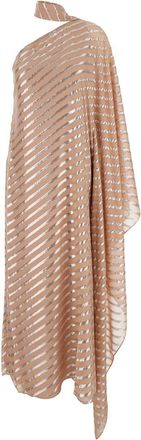 Taller Marmo petra Pink One-shoulder Long Dress With Scarf Detail In Silk Blend Woman