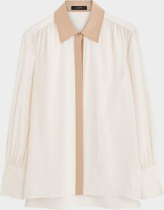 Joseph Evora Colorblock-Print Point-Collar Silk Blouse